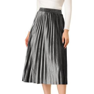 imageAllegra K Womens Metallic Accordion Swing Midi Pleated SkirtSilver