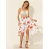 imageAllegra K Womens High Low Hem Elastic Waist Lurex Chiffon ALine Midi Floral SkirtWhite Orange