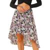 imageAllegra K Womens High Low Hem Elastic Waist Lurex Chiffon ALine Midi Floral SkirtBlack Purple