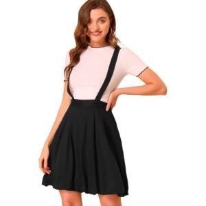 imageAllegra K Suspender Skirt for Womens Detachable Strap ALine Flared Skater Cute Bubble SkirtBlack