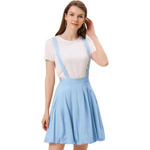 imageAllegra K Suspender Skirt for Womens Detachable Strap ALine Flared Skater Cute Bubble SkirtBlue