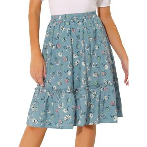 imageAllegra K Womens ALine Ruffle Elastic Waist Flowy Tiered Floral Knee Length SkirtDusty Blue