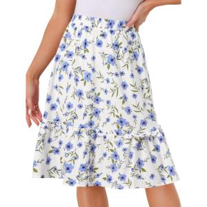 imageAllegra K Womens ALine Ruffle Elastic Waist Flowy Tiered Floral Knee Length SkirtLight Blue