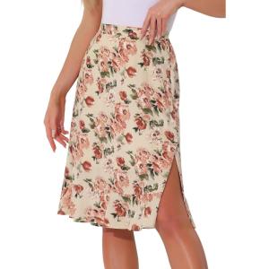 imageAllegra K Womens Floral Midi Skirts Summer Ruffle High Waist Flowy ALine Split Knee Length SkirtBeige