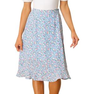 imageAllegra K Womens Floral Midi Skirts Summer Ruffle High Waist Flowy ALine Split Knee Length SkirtLight Blue