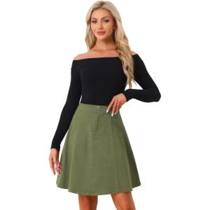 imageAllegra K Womens High Waisted ALine Flared Casual Denim SkirtArmy Green