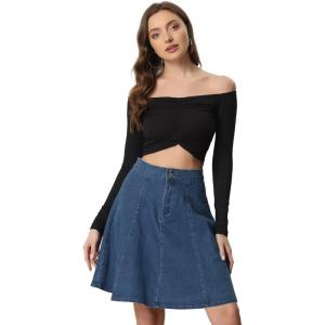 imageAllegra K Womens High Waisted ALine Flared Casual Denim SkirtDark Blue