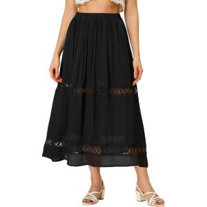 imageAllegra K Womens Saint Patricks Day Long Skirts Elastic Waist Swing ALine Lace Insert Maxi SkirtBlack