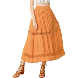 imageAllegra K Womens Saint Patricks Day Long Skirts Elastic Waist Swing ALine Lace Insert Maxi SkirtOrange