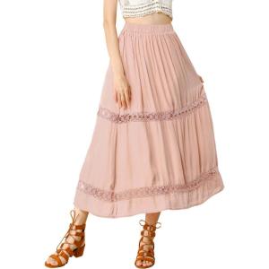 imageAllegra K Womens Saint Patricks Day Long Skirts Elastic Waist Swing ALine Lace Insert Maxi SkirtPink