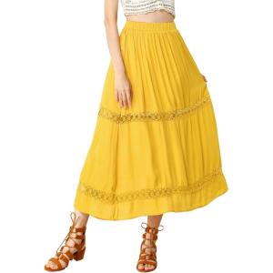 imageAllegra K Womens Saint Patricks Day Long Skirts Elastic Waist Swing ALine Lace Insert Maxi SkirtYellow