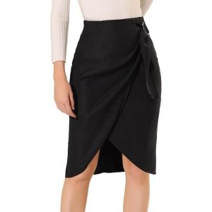 imageAllegra K Womens Work Office Skirts Faux Wrap Tie Front Knee Length SkirtBlack