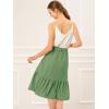 imageAllegra K Womens Button Front Ruffle Hem Belt High Waist ALine Flowy Chiffon Pleated Midi SkirtAvocado Green