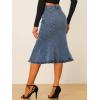 imageAllegra K Womens Fishtail Bodycon Skirts High Waist Midi Jean Denim SkirtBlue Gray
