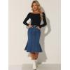 imageAllegra K Womens Fishtail Bodycon Skirts High Waist Midi Jean Denim SkirtDark Blue