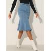 imageAllegra K Womens Fishtail Bodycon Skirts High Waist Midi Jean Denim SkirtLight Blue