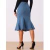 imageAllegra K Womens Fishtail Bodycon Skirts High Waist Midi Jean Denim SkirtSky Blue
