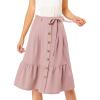 imageAllegra K Womens Button Front Ruffle Hem Belt High Waist ALine Flowy Chiffon Pleated Midi SkirtPink