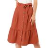 imageAllegra K Womens Button Front Ruffle Hem Belt High Waist ALine Flowy Chiffon Pleated Midi SkirtRust