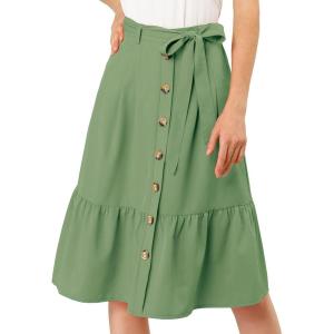 imageAllegra K Womens Button Front Ruffle Hem Belt High Waist ALine Flowy Chiffon Pleated Midi SkirtAvocado Green