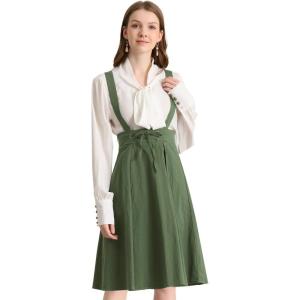 imageAllegra K Womens Cute Suspender Skirt High Waist Overall Corset Skater Skirt Short Mini DressArmy Green