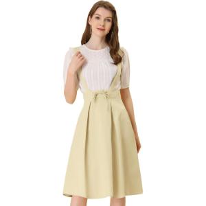 imageAllegra K Womens Cute Suspender Skirt High Waist Overall Corset Skater Skirt Short Mini DressBeige Apricot