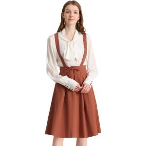 imageAllegra K Womens Cute Suspender Skirt High Waist Overall Corset Skater Skirt Short Mini DressBrown