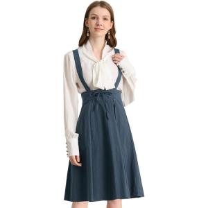 imageAllegra K Womens Cute Suspender Skirt High Waist Overall Corset Skater Skirt Short Mini DressDark Blue
