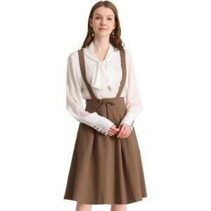 imageAllegra K Womens Cute Suspender Skirt High Waist Overall Corset Skater Skirt Short Mini DressDark Brown