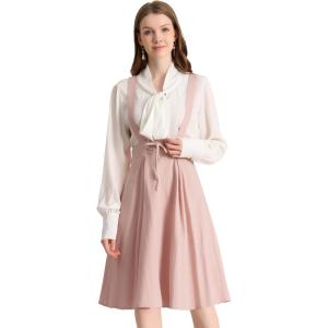 imageAllegra K Womens Cute Suspender Skirt High Waist Overall Corset Skater Skirt Short Mini DressLight Pink