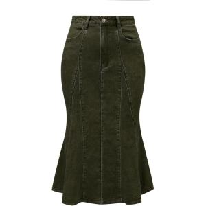 imageAllegra K Womens Fishtail Bodycon Skirts High Waist Midi Jean Denim SkirtArmy Green