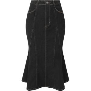 imageAllegra K Womens Fishtail Bodycon Skirts High Waist Midi Jean Denim SkirtBlack