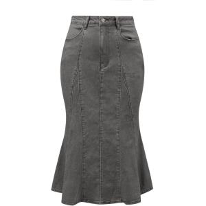 imageAllegra K Womens Fishtail Bodycon Skirts High Waist Midi Jean Denim SkirtBlack Gray