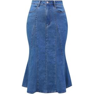 imageAllegra K Womens Fishtail Bodycon Skirts High Waist Midi Jean Denim SkirtBlue