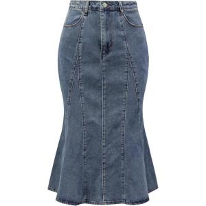 imageAllegra K Womens Fishtail Bodycon Skirts High Waist Midi Jean Denim SkirtBlue Gray