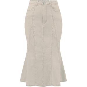 imageAllegra K Womens Fishtail Bodycon Skirts High Waist Midi Jean Denim SkirtLight Khaki