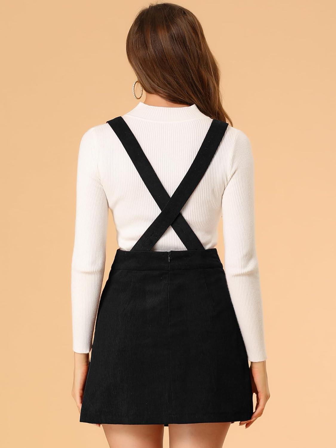 imageAllegra K Womens Corduroy Overall Strap Braces Button Decor Vintage Suspender SkirtBlack