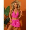 imageAllegra K Womens 2 Pieces Bikini Set Hollow Out Cami Top Mini Skirt Summer Beach Crochet Knit SetsHot Pink