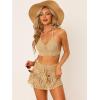 imageAllegra K Womens 2 Pieces Bikini Set Hollow Out Cami Top Mini Skirt Summer Beach Crochet Knit SetsKhaki