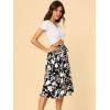 imageAllegra K Womens Slits Front High Waist ALine Belted Floral Flowy Midi SkirtBlack