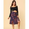 imageAllegra K Womens Slits Front High Waist ALine Belted Floral Flowy Midi SkirtBlue