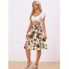 imageAllegra K Womens Slits Front High Waist ALine Belted Floral Flowy Midi SkirtDark Beige