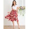 imageAllegra K Womens Slits Front High Waist ALine Belted Floral Flowy Midi SkirtRed