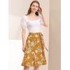 imageAllegra K Womens Slits Front High Waist ALine Belted Floral Flowy Midi SkirtYellow