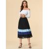 imageAllegra K Womens Summer Elastic Waist Color Block ALine Pleated Chiffon Midi SkirtBlack