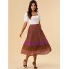 imageAllegra K Womens Summer Elastic Waist Color Block ALine Pleated Chiffon Midi SkirtRedbrown