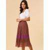 imageAllegra K Womens Summer Elastic Waist Color Block ALine Pleated Chiffon Midi SkirtRedbrown