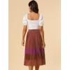 imageAllegra K Womens Summer Elastic Waist Color Block ALine Pleated Chiffon Midi SkirtRedbrown