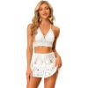 imageAllegra K Womens 2 Pieces Bikini Set Hollow Out Cami Top Mini Skirt Summer Beach Crochet Knit SetsWhite