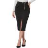 imageAllegra K Womens High Waist Faux Suede Belted Split Hem Bodycon Pencil Skirt XSmall Black